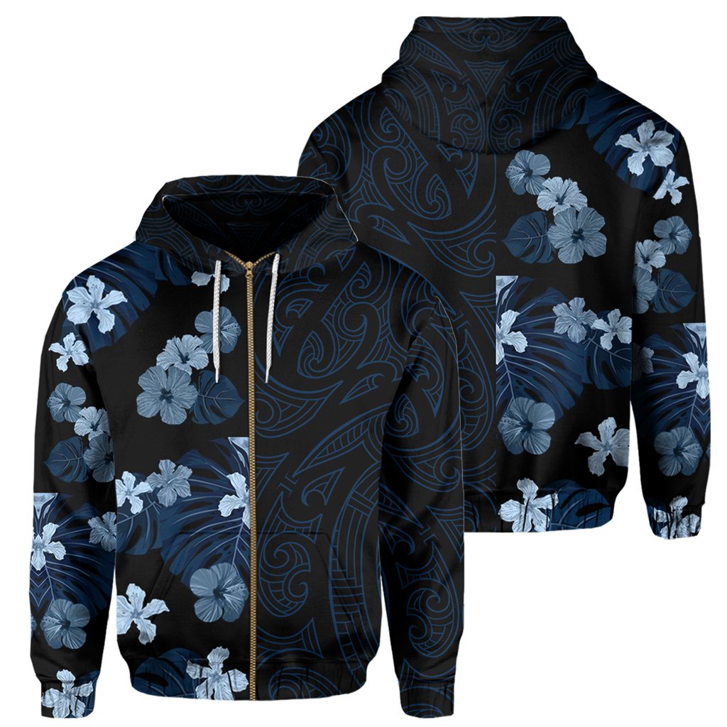 Tropical Polynesian Hawaiian Hoodie Zip Curtis Style Unisex Indigo - Polynesian Pride