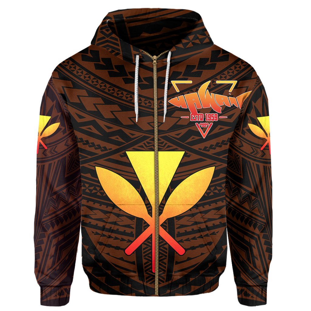 Kanaka Polynesian Hoodie Zip Orange Earth AH - Polynesian Pride