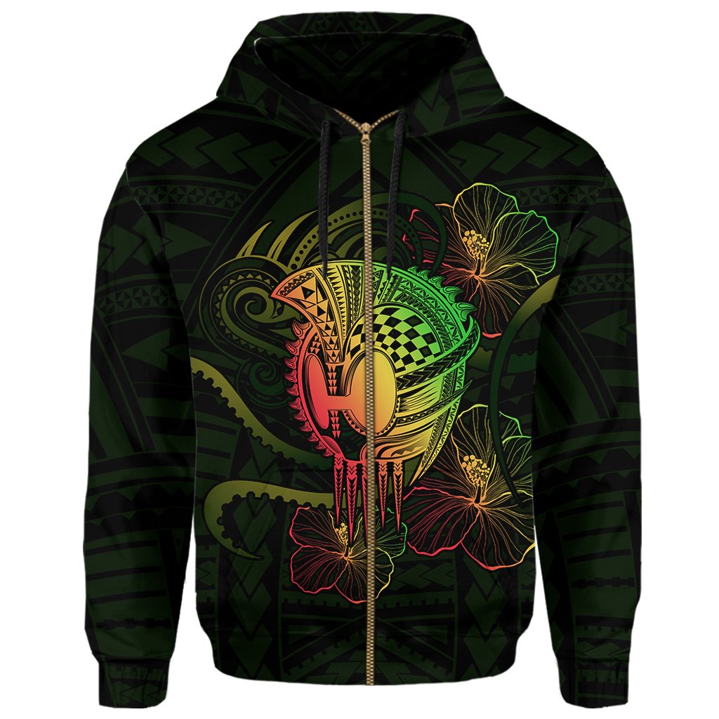Hawaii Warrior Hibiscus Polynesian Hoodie Zip Flo Style - Polynesian Pride