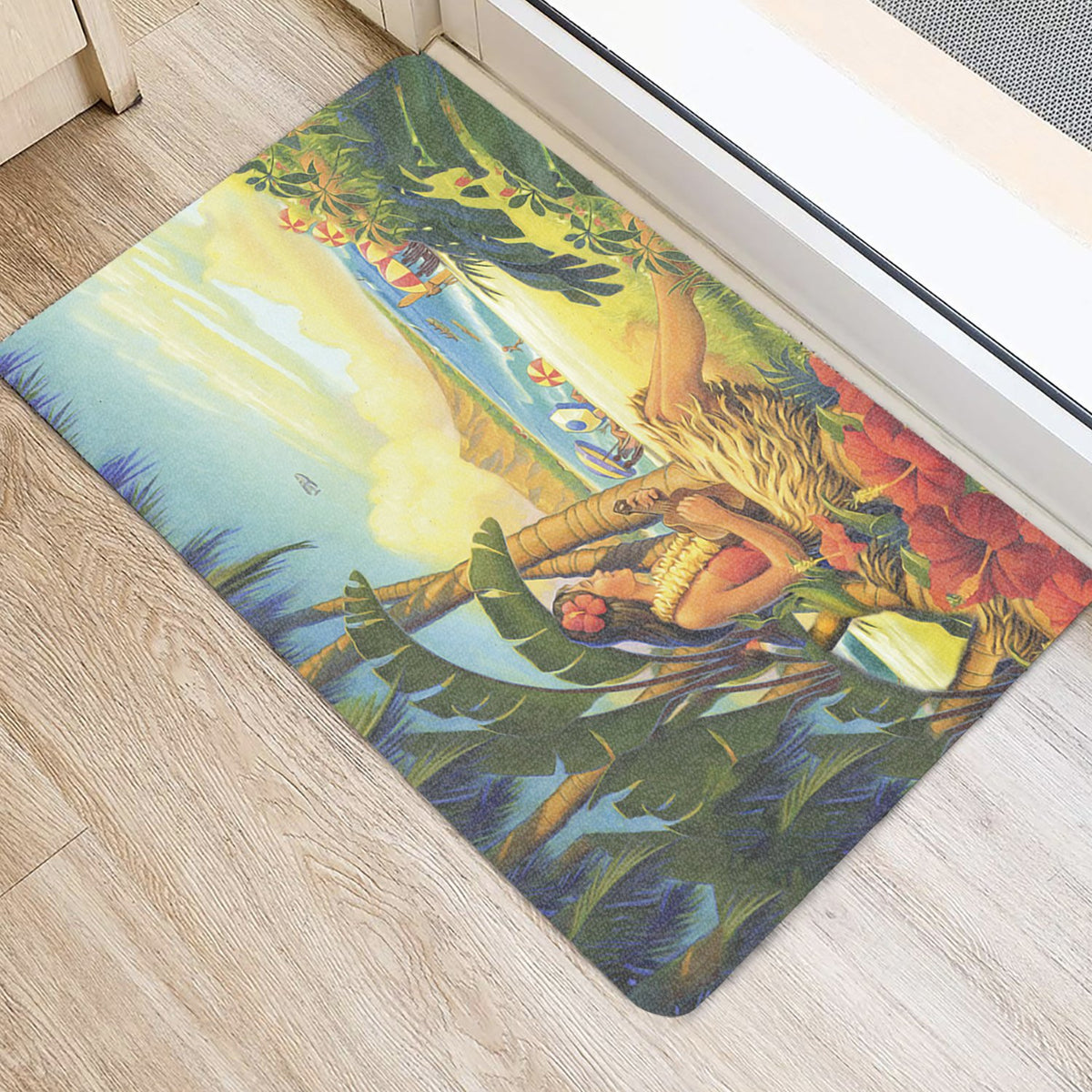 Hula Girl Sing On Beach Door Mat - Polynesian Pride