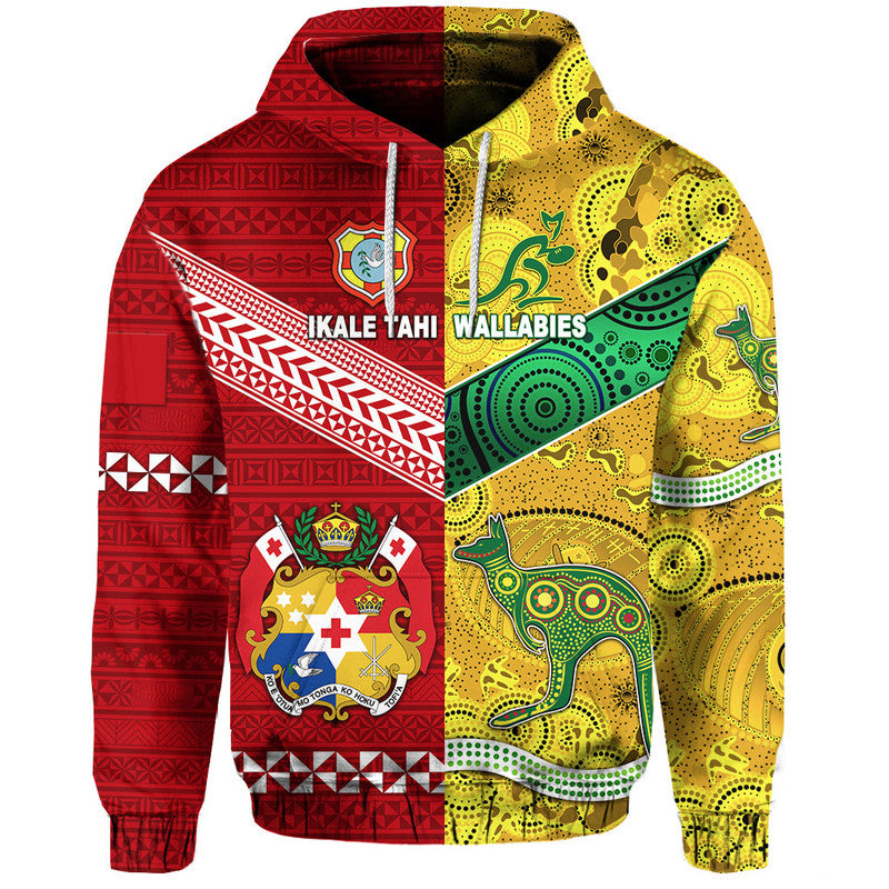 Custom Tonga Ikale Tahi Ngatu and Australia Wallabies Aboriginal Hoodie Rugby Together LT8 Pullover Hoodie - Polynesian Pride