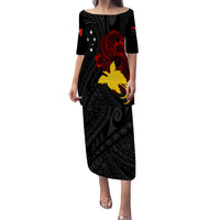 Personalised Papua New Guinea 47th Independence Puletasi Dress Tribal Turtle LT7 Women Black - Polynesian Pride