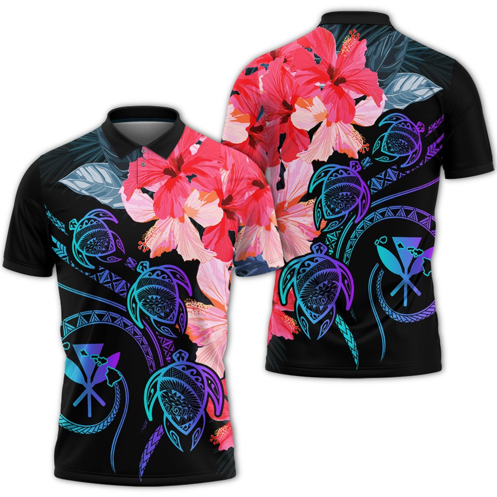 Hawaii Turtle Polynesian Tropical Polo Shirt Cora Style Unisex Black - Polynesian Pride