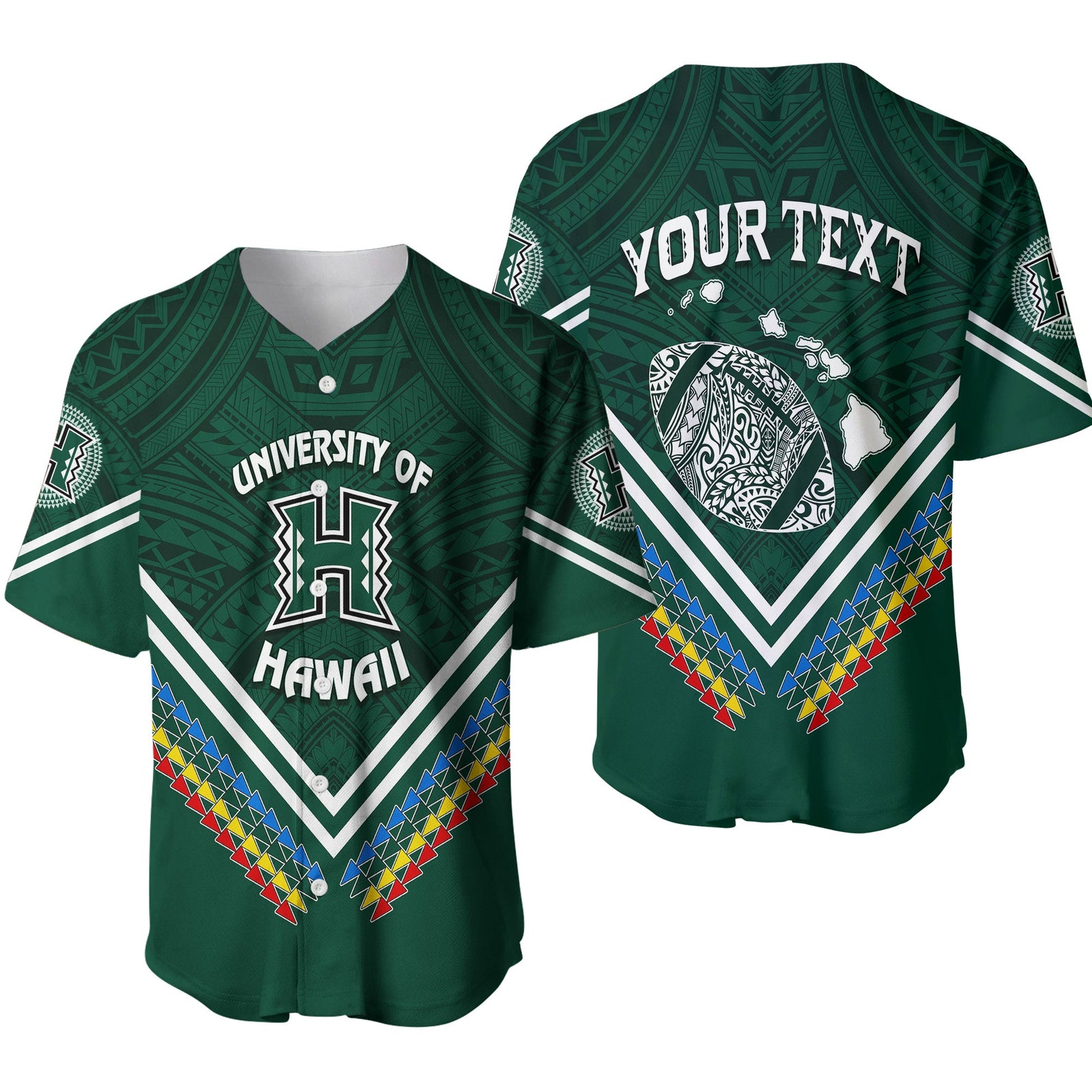 Personalised Hawaii Rainbow Warriors Baseball Jersey Simple Style LT7 Deep Green - Polynesian Pride