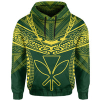 Hawaiian Kanaka Map Football Jersey Hoodie Green and Yellow Roger Style - Polynesian Pride