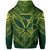 Hawaiian Kanaka Map Football Jersey Hoodie Zip Green and Yellow Roger Style - Polynesian Pride