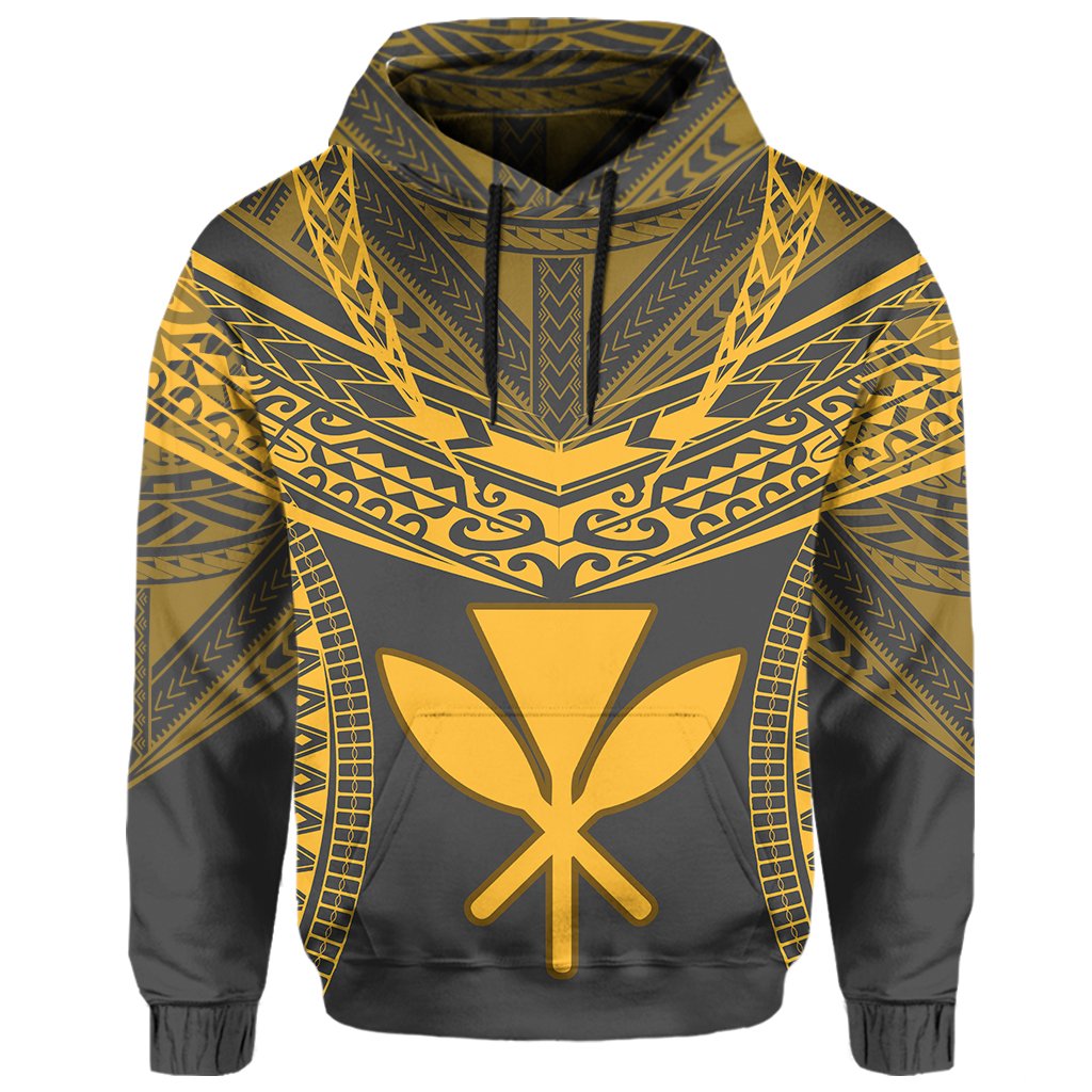 Hawaiian Kanaka Map Football Jersey Hoodie Grey and Yellow Roger Style - Polynesian Pride