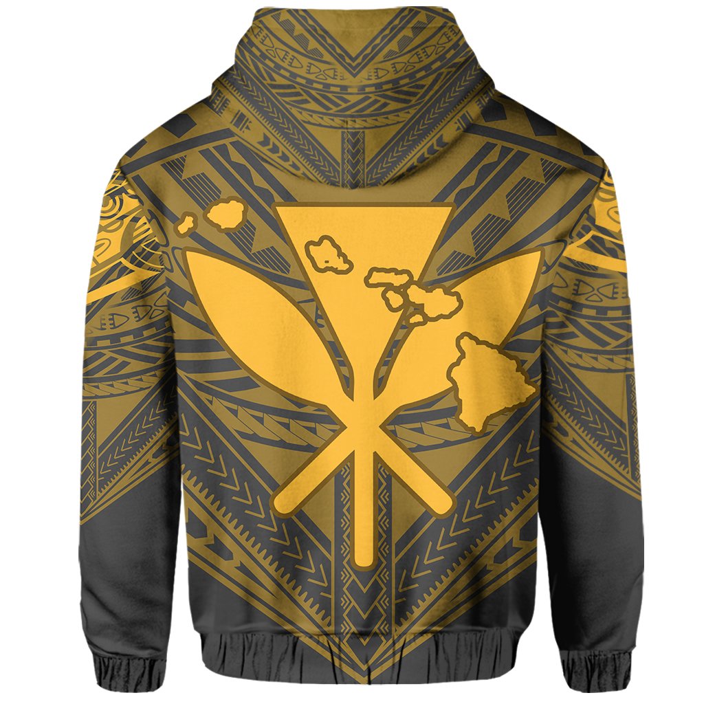 Hawaiian Kanaka Map Football Jersey Hoodie Zip Grey and Yellow Roger Style - Polynesian Pride