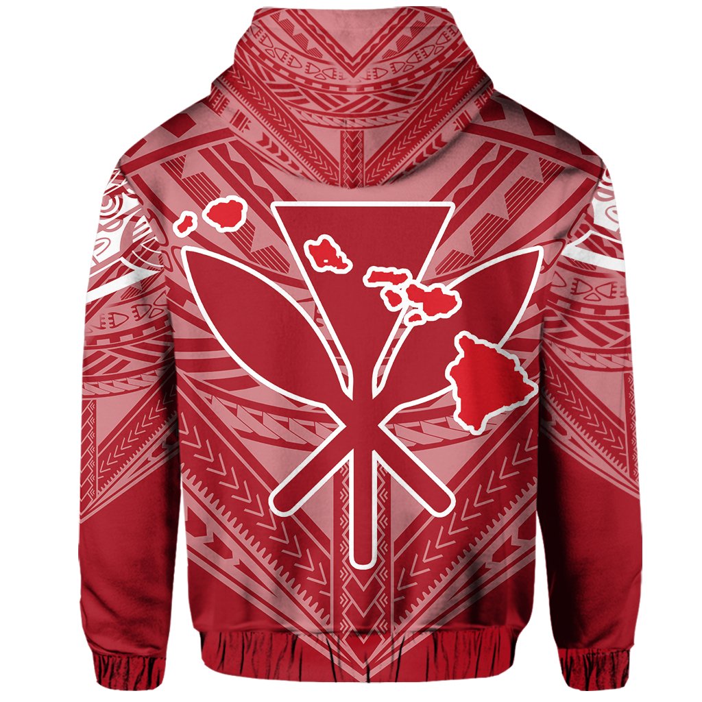 Hawaiian Kanaka Map Football Jersey Hoodie Zip Red and White Roger Style - Polynesian Pride