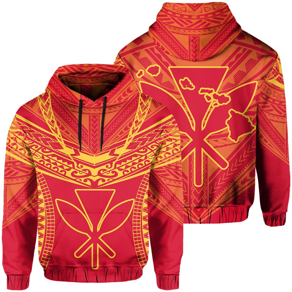 Hawaiian Kanaka Map Football Jersey Hoodie Red and Yellow Roger Style Unisex Red - Polynesian Pride