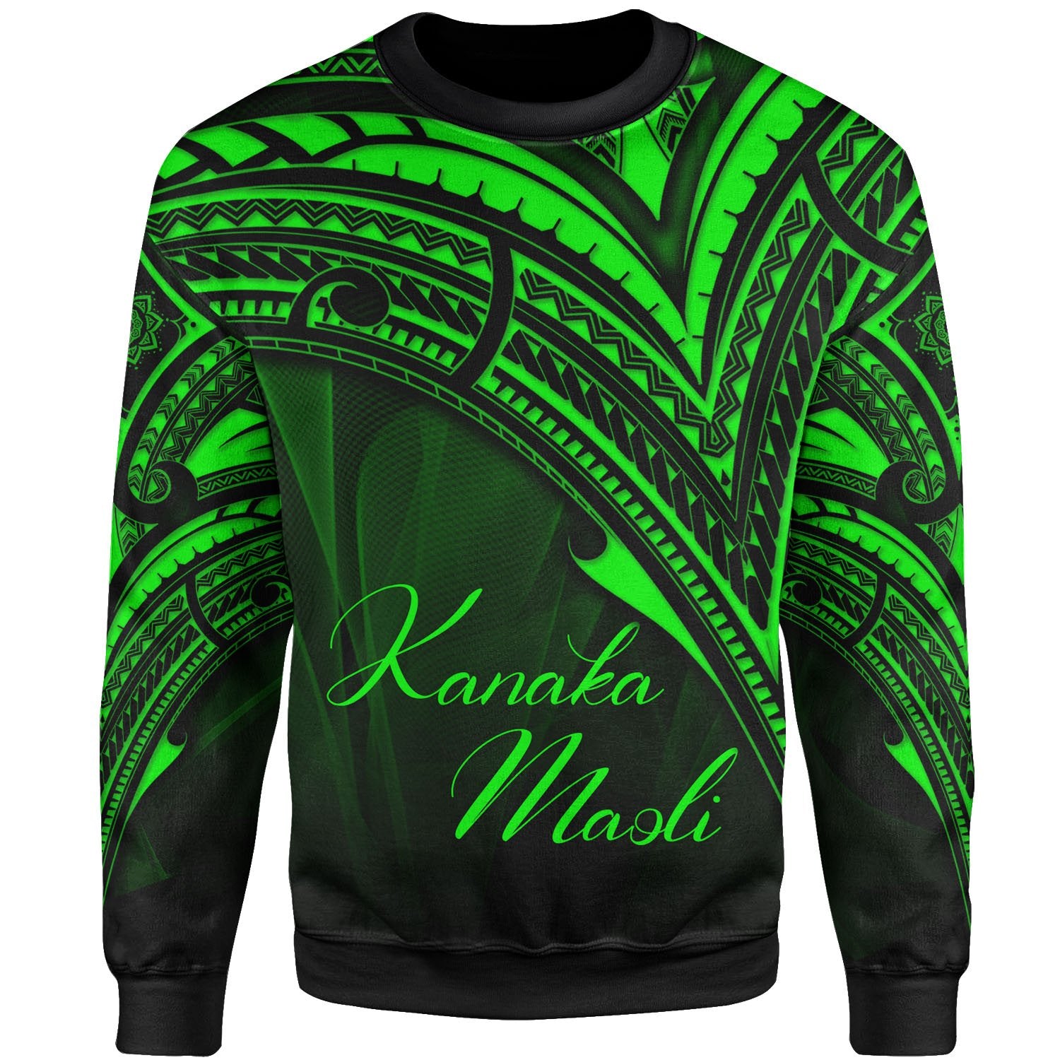 Hawaii Kanaka Maoli Sweatshirt - Cross Style Green Color Unisex Black - Polynesian Pride