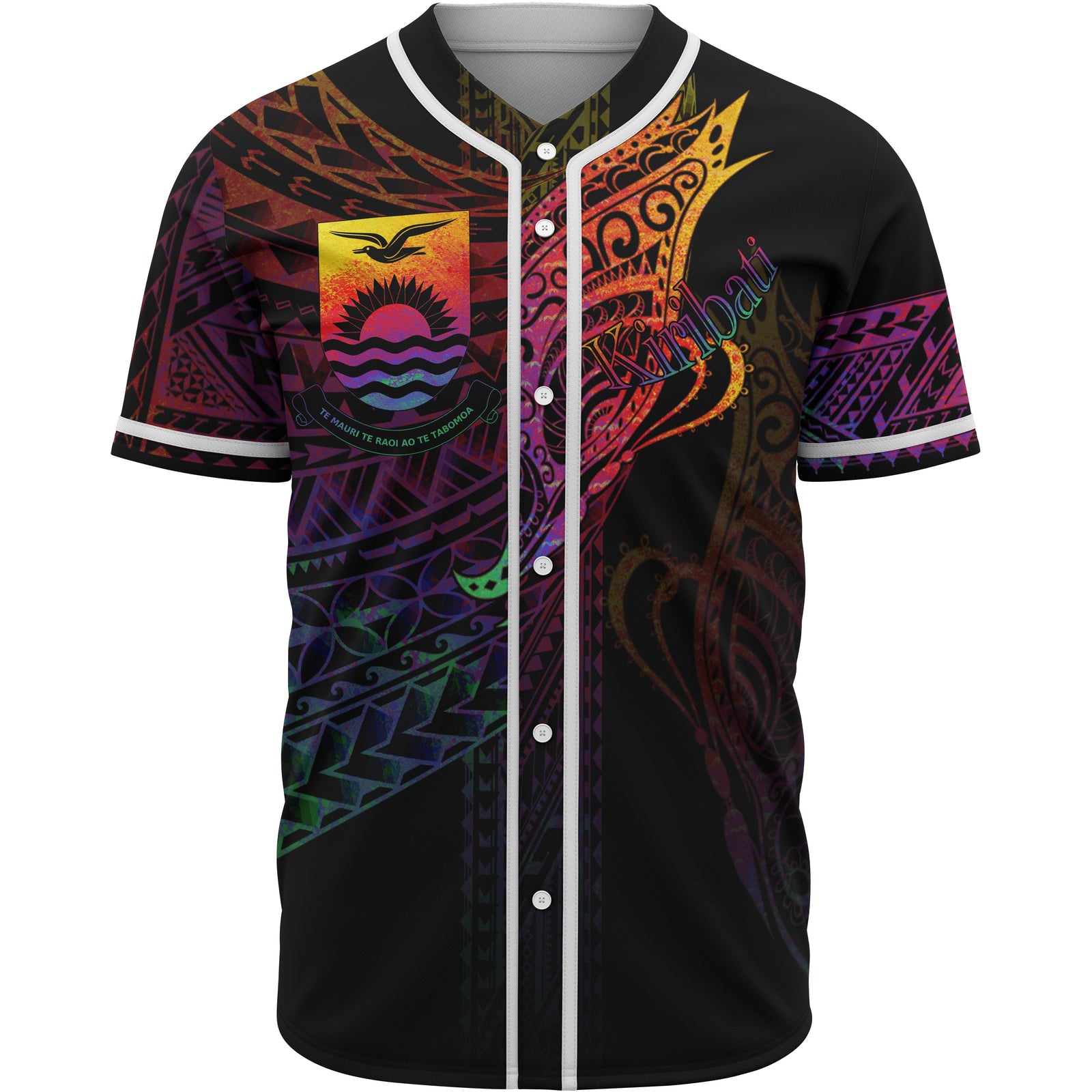Kiribati Baseball Shirt - Butterfly Polynesian Style Unisex Black - Polynesian Pride