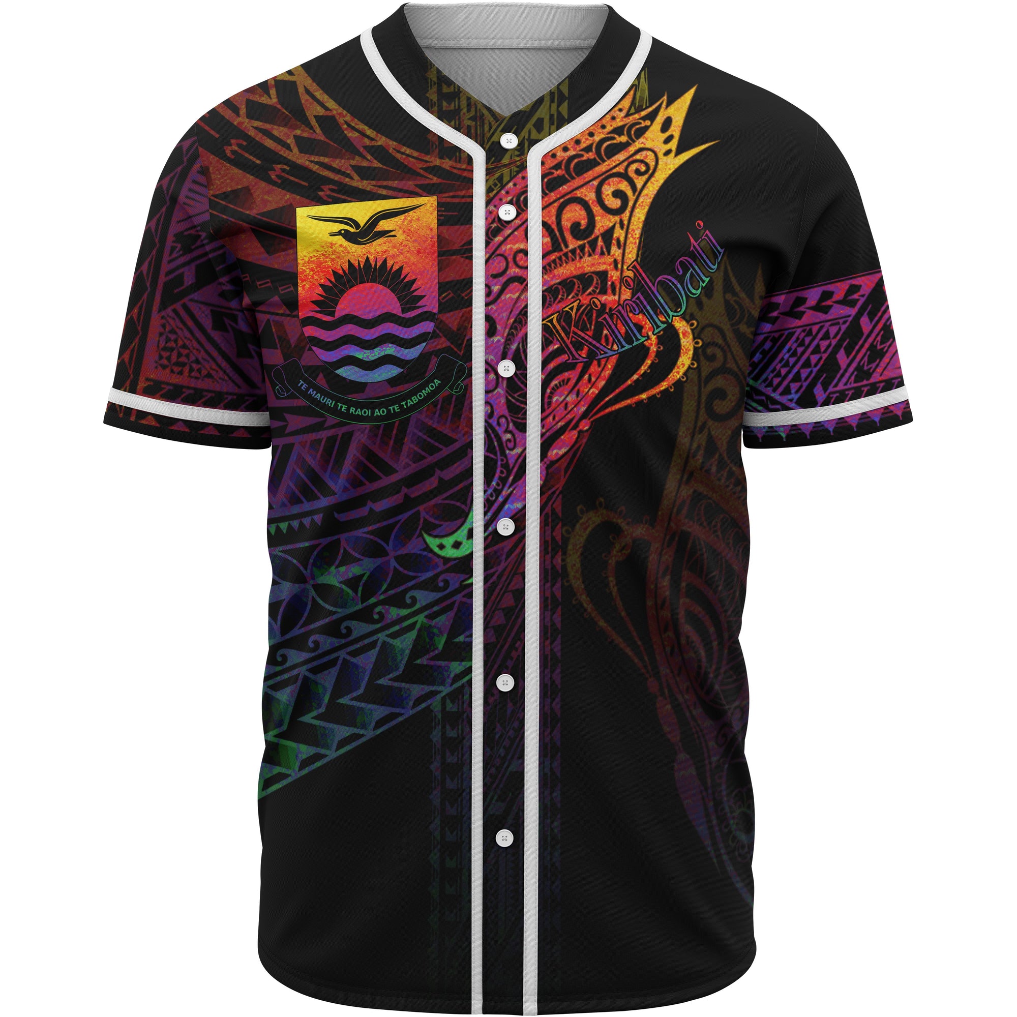 Kiribati Baseball Shirt - Butterfly Polynesian Style Unisex Black - Polynesian Pride