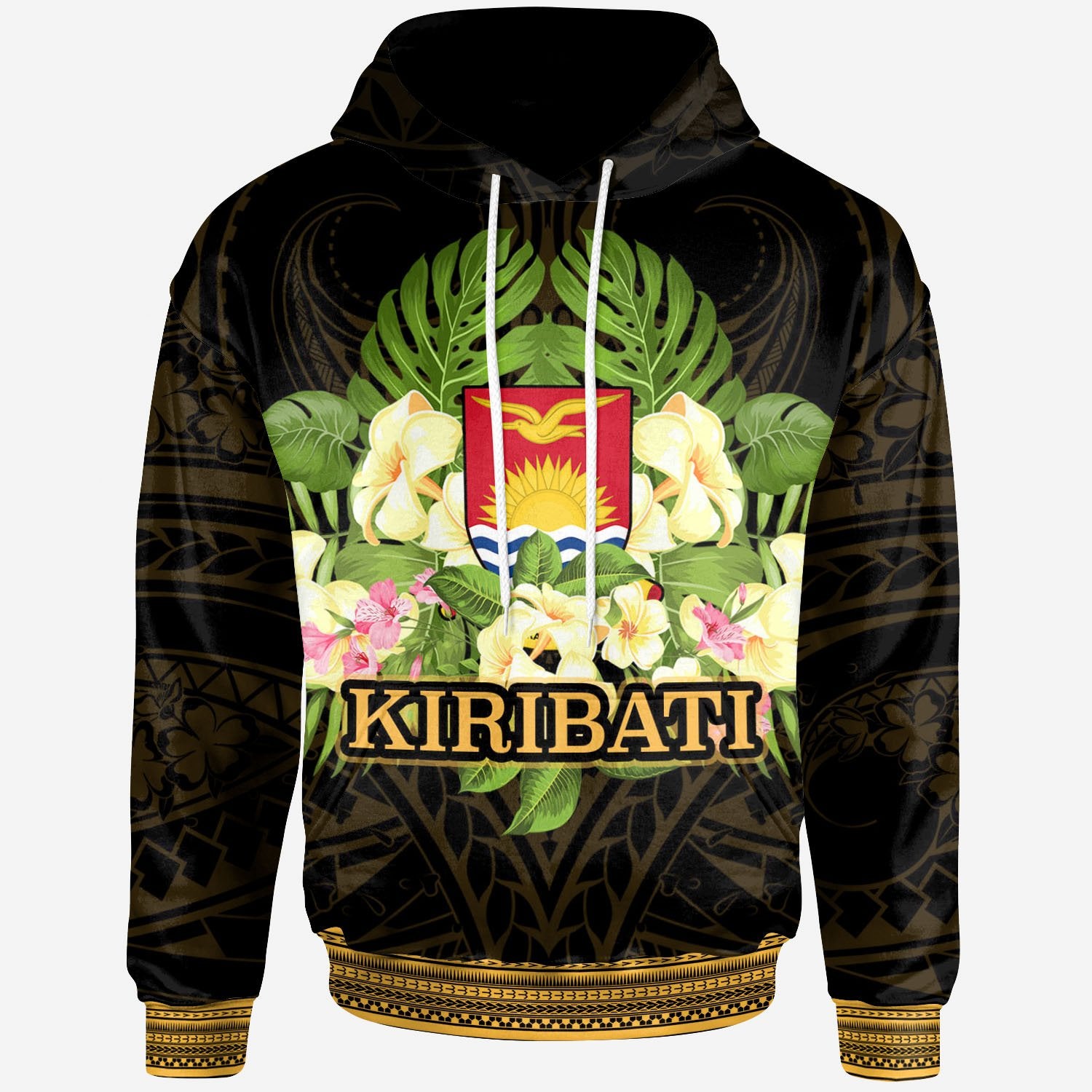 Kiribati Hoodie Polynesian Gold Patterns Collection Unisex Black - Polynesian Pride