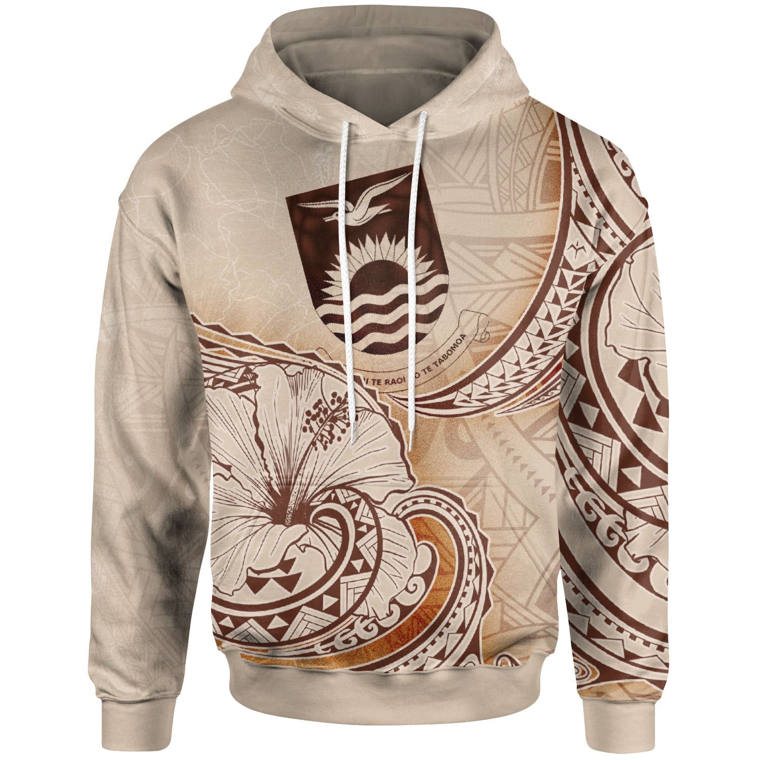 Kiribati Hoodie Hibiscus Flowers Vintage Style Unisex Nude - Polynesian Pride