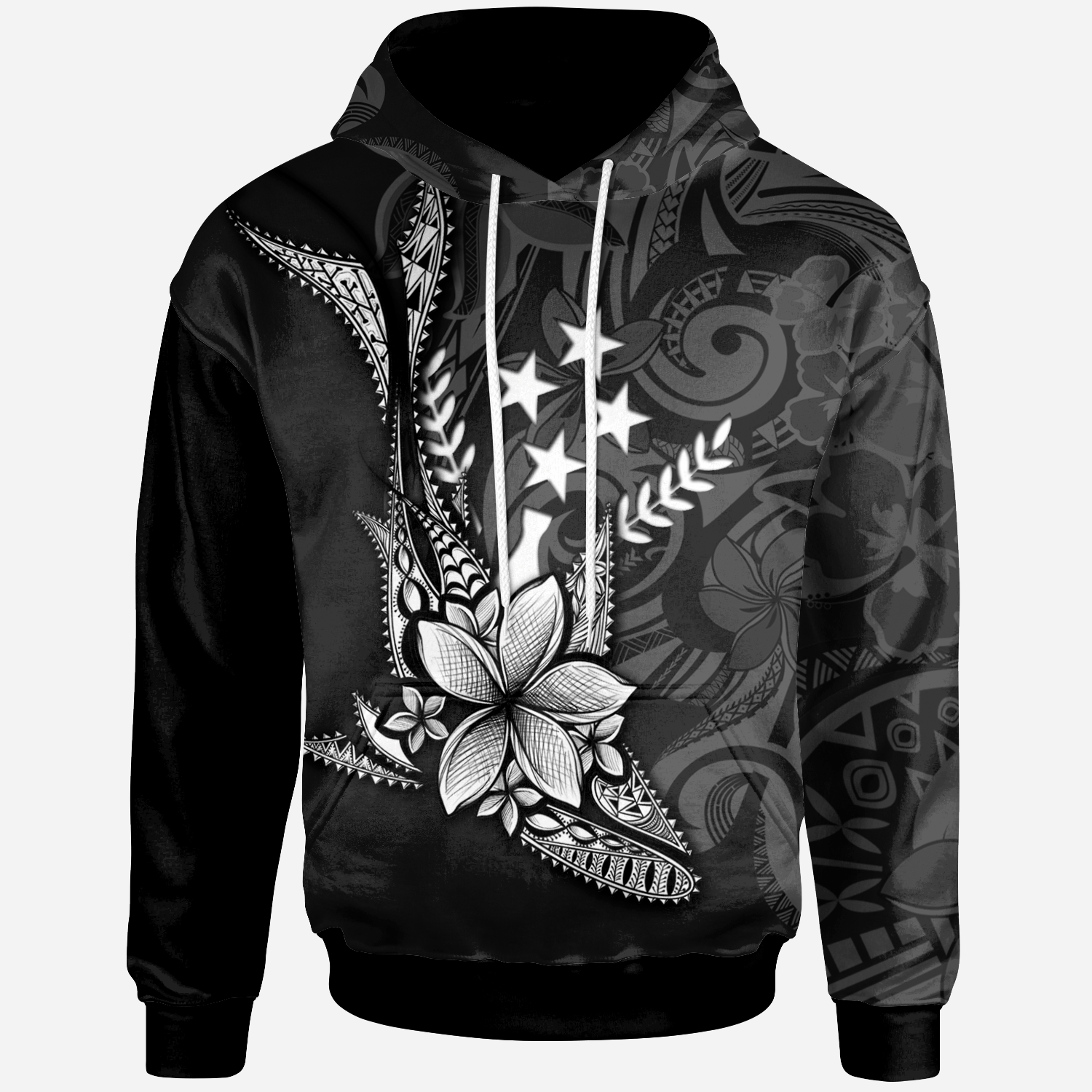 Kosrae State Custom Hoodie Fish With Plumeria Flowers Style Unisex Black - Polynesian Pride