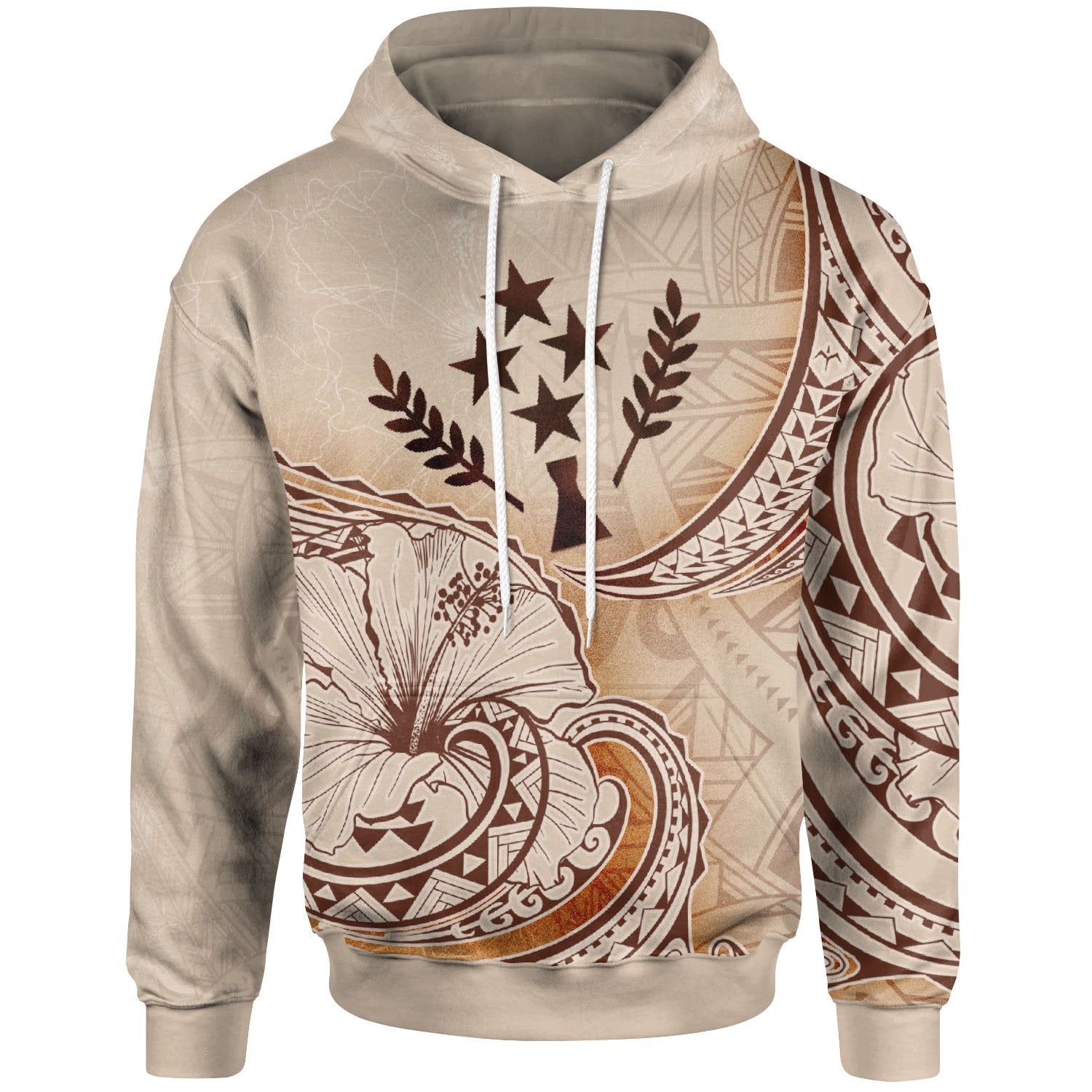 Kosrae State Hoodie Hibiscus Flowers Vintage Style Unisex Nude - Polynesian Pride