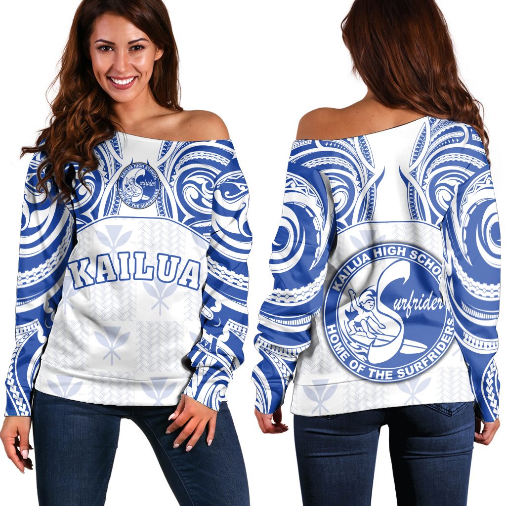 Hawaii - Kanaka Kailua High School Off Shoulder Sweater Demodern Style AH White - Polynesian Pride