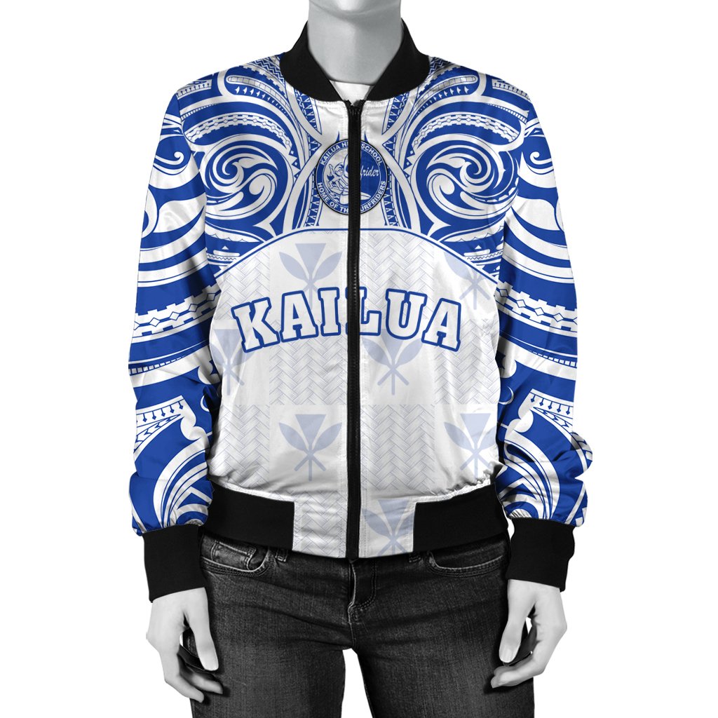 Hawaii Bomber Jacket - Kanaka Kailua High School Women's Bomber Jacket Demodern Style AH White - Polynesian Pride