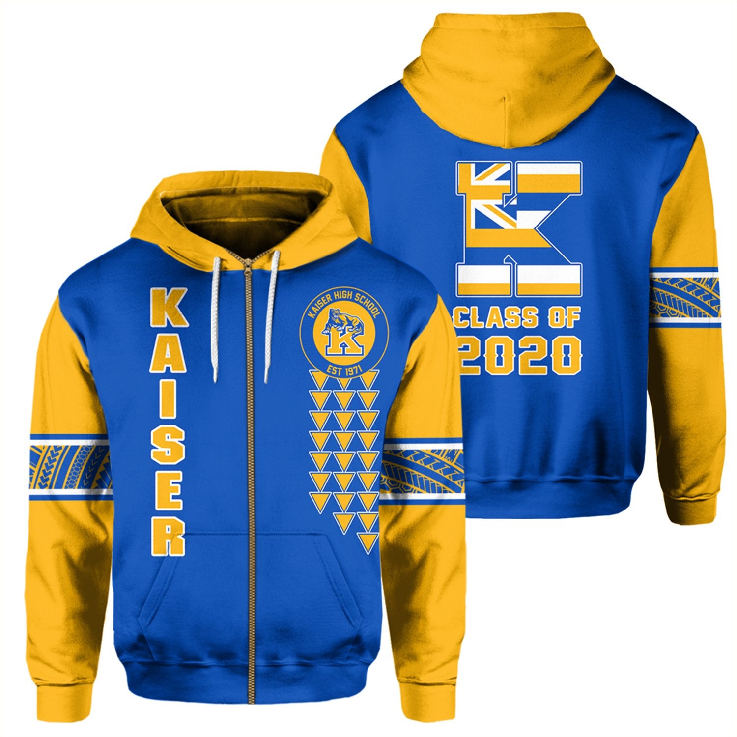 Custom Hawaii Hoodie Kaiser High Custom Your Class Zip Hoodie Unisex Blue - Polynesian Pride