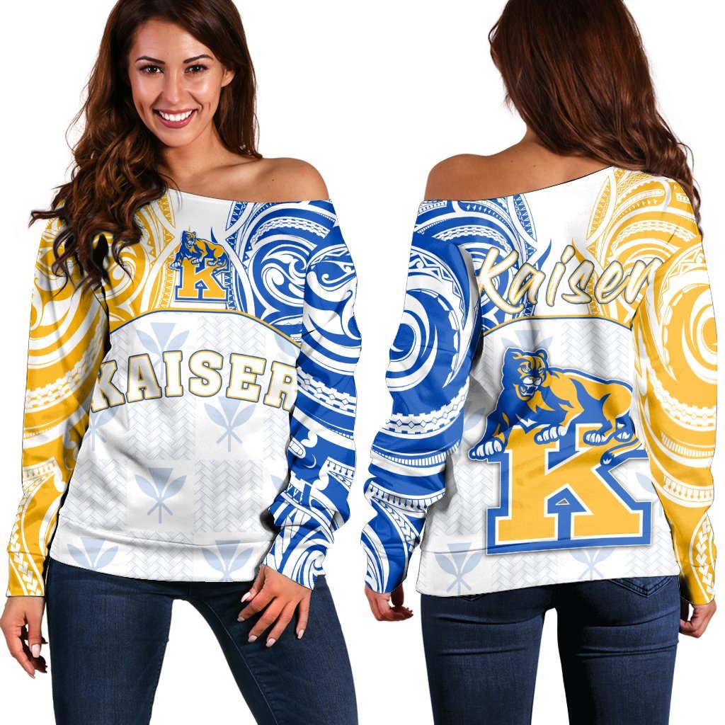 Hawaii - Kanaka Kaiser High School Off Shoulder Sweater Demodern Style AH White - Polynesian Pride