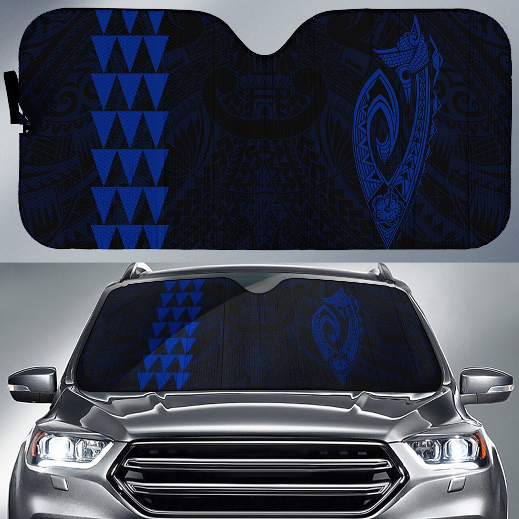 Kakau Polynesia Fish Hook Hawaii Car Sun Shade Auto Sun Shade Universal Fit Blue - Polynesian Pride