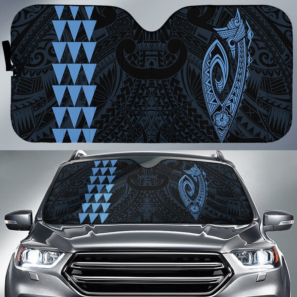 Kakau Polynesia Fish Hook Hawaii Car Sun Shade Auto Sun Shade Universal Fit Pastel Blue - Polynesian Pride