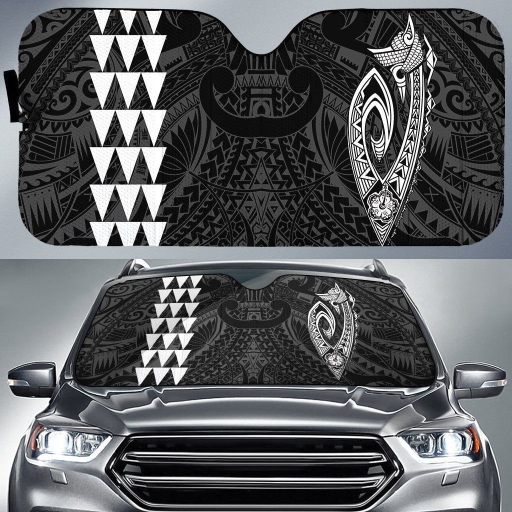 Kakau Polynesia Fish Hook Hawaii Car Sun Shade Auto Sun Shade Universal Fit White - Polynesian Pride
