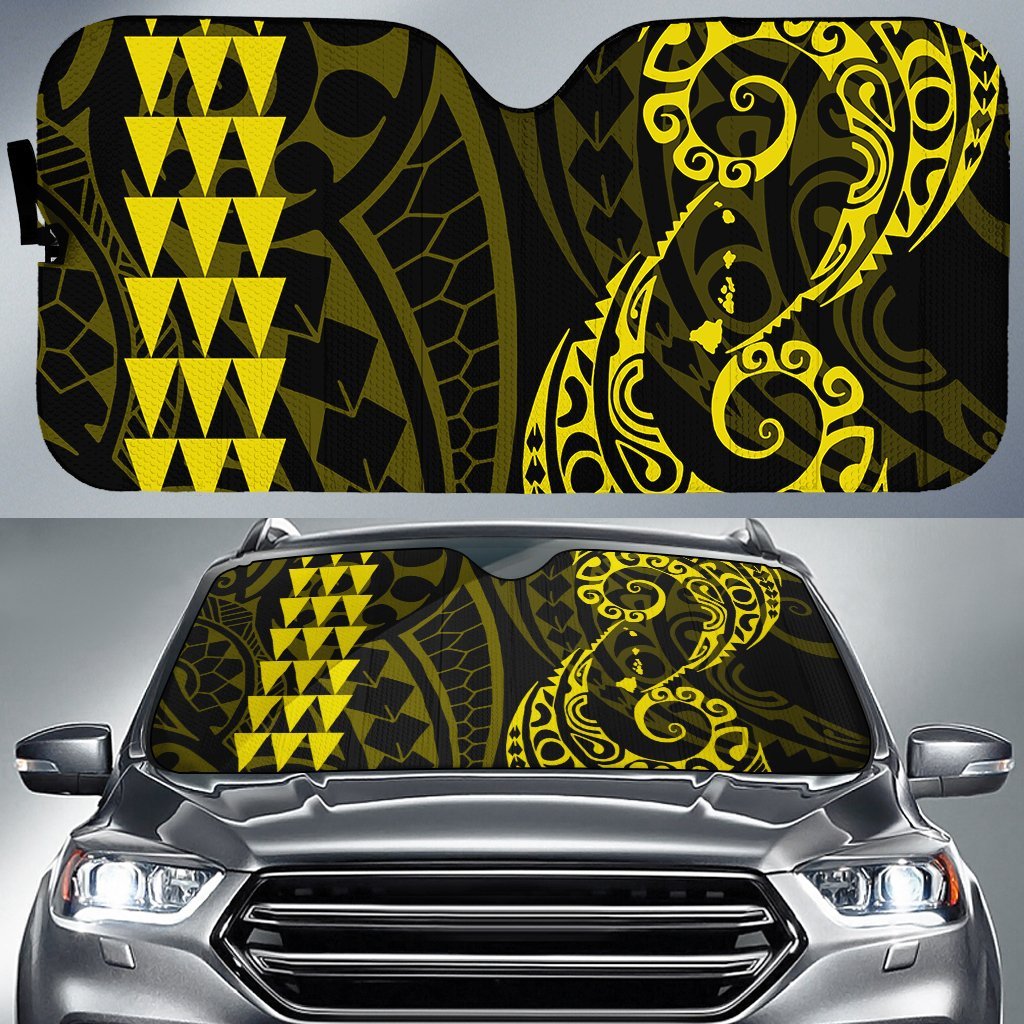 Kakau Polynesia Hawaii Car Sun Shade Auto Sun Shade Universal Fit Yellow - Polynesian Pride