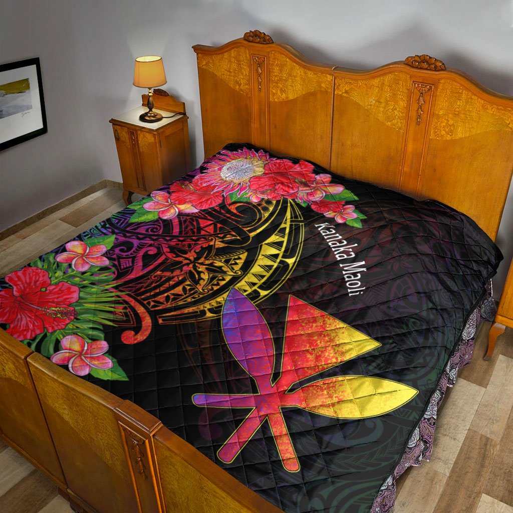 Hawaii Kanaka Maoli Premium Quilt - Tropical Hippie Style - Polynesian Pride