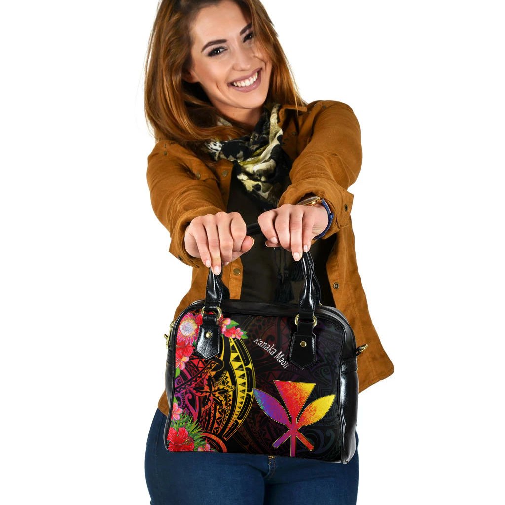 Hawaii Kanaka Maoli Shoulder Handbag - Tropical Hippie Style One Size Black - Polynesian Pride