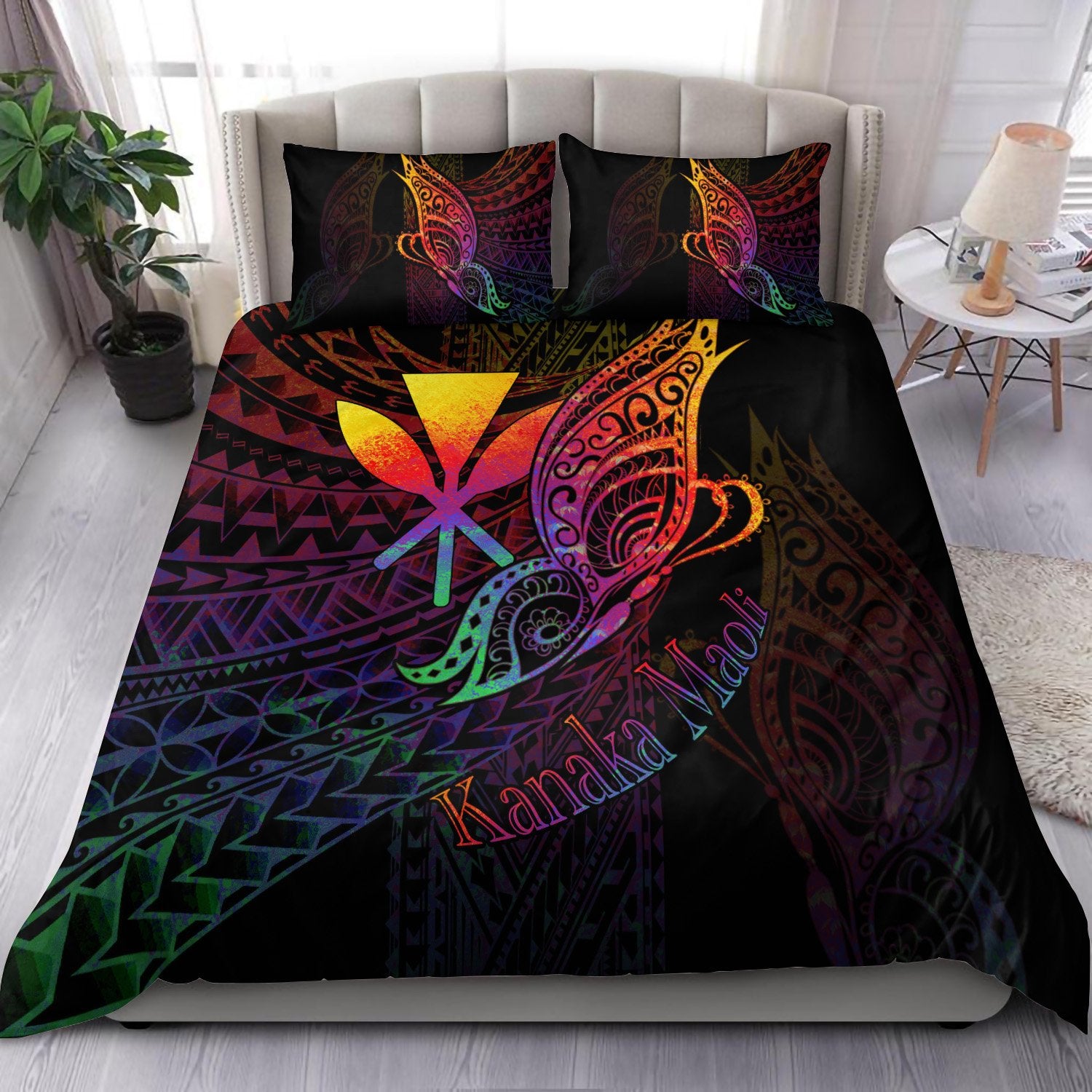 Hawaii Kanaka Maoli Bedding Set - Butterfly Polynesian Style Black - Polynesian Pride