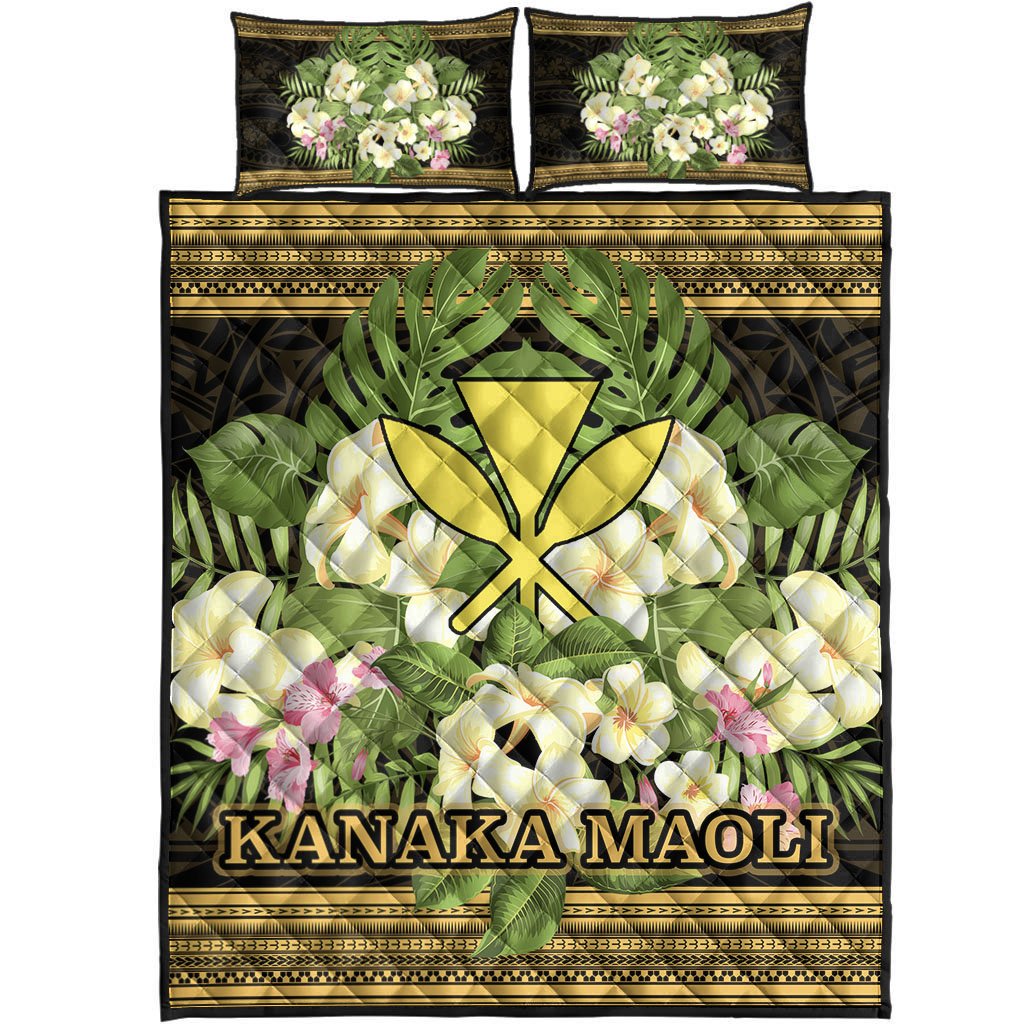 Hawaii Kanaka Maoli Quilt Bed Set - Polynesian Gold Patterns Collection - Polynesian Pride
