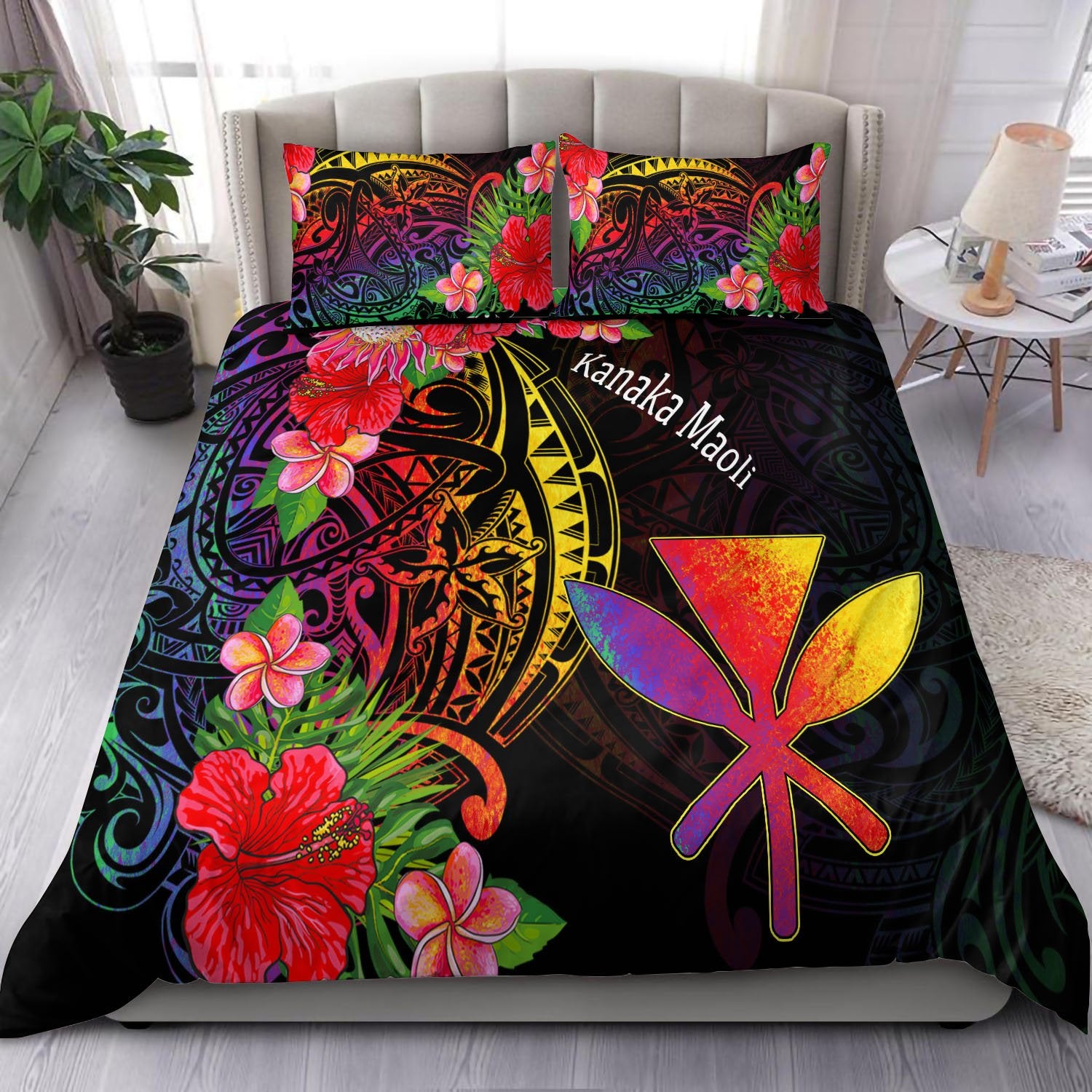 Hawaii Kanaka Maoli Bedding Set - Tropical Hippie Style Black - Polynesian Pride