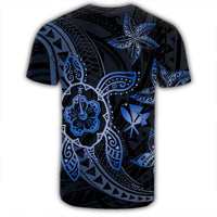 Kanaka Map Hibiscus Plumeria Turtle Art Blue Polynesian T Shirt AH - Polynesian Pride