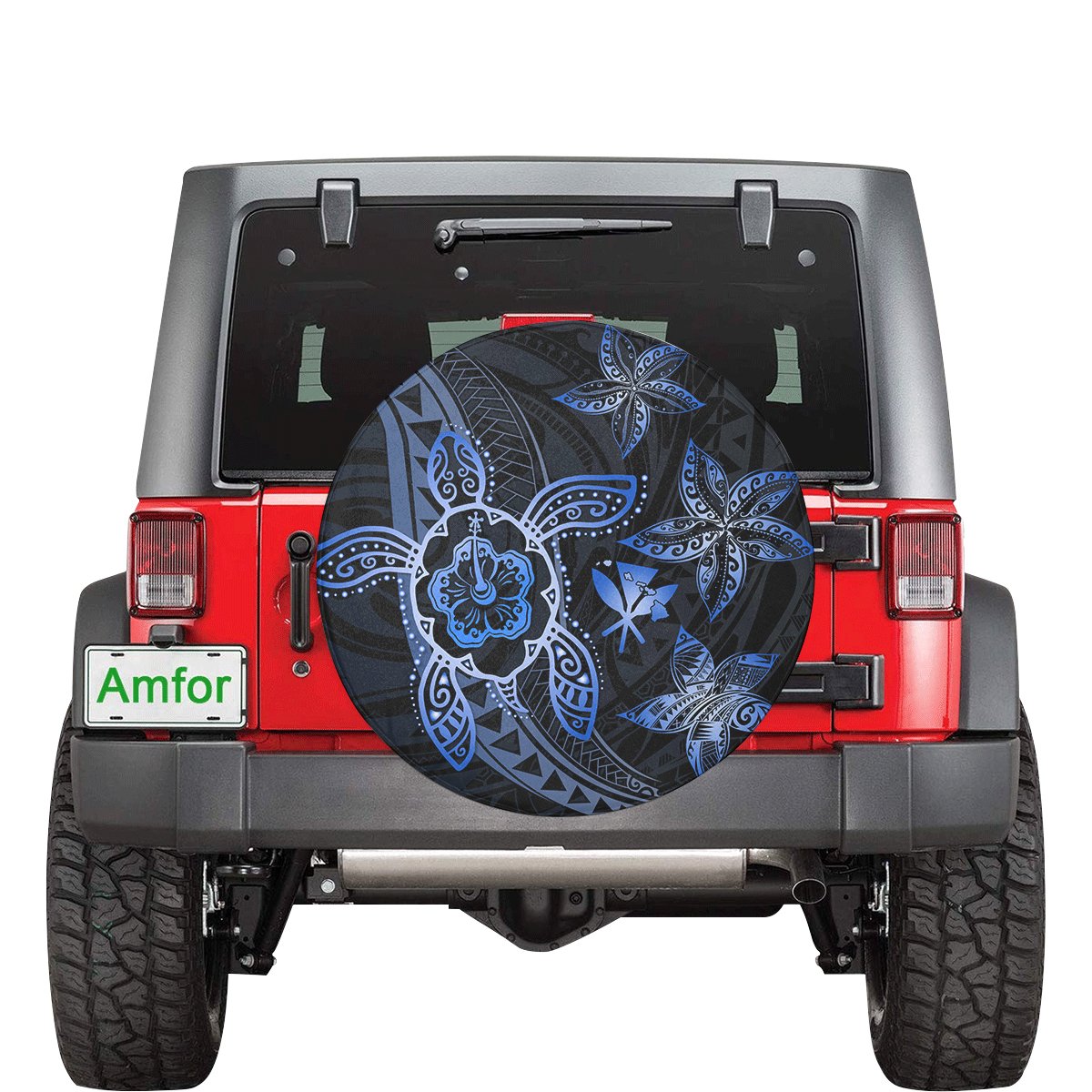 Kanaka Map Hibiscus Plumeria Turtle Art Blue Polynesian Spare Tire Cover AH Blue - Polynesian Pride