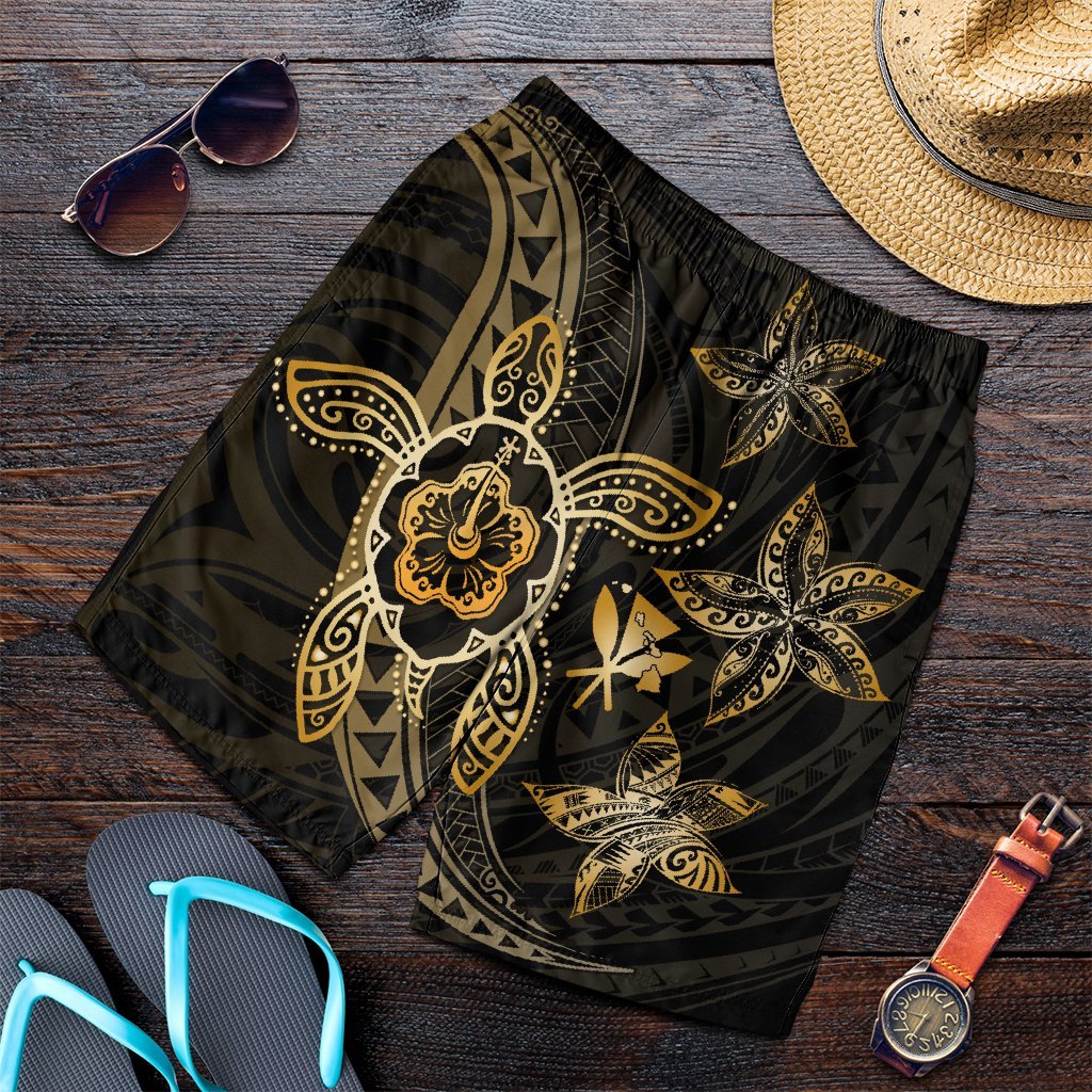 Kanaka Map Hibiscus Plumeria Turtle Art Gold Polynesian Men's Shorts - AH Art - Polynesian Pride