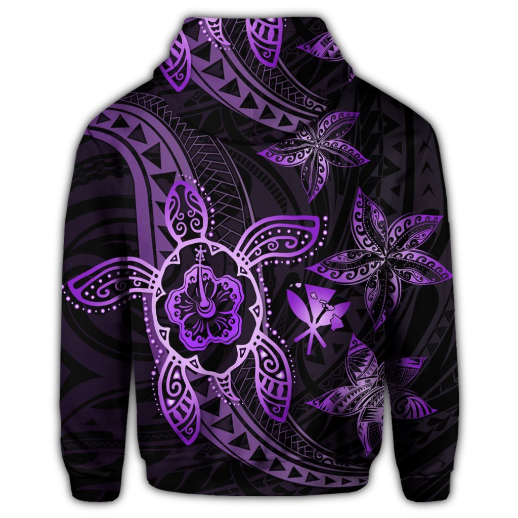 Kanaka Map Hibiscus Plumeria Turtle Art Violet Polynesian Hoodie - Polynesian Pride