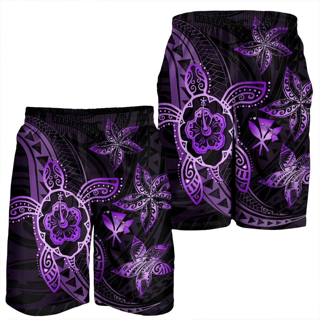 Kanaka Map Hibiscus Plumeria Turtle Art Violet Polynesian Men's Shorts - AH - Polynesian Pride