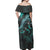 Native Hawaiians Woman Off Shoulder Long Dress - Hawaii Knaka Maoli With Polynesian Turtle Blooming Hibiscus Turquoise - Polynesian Pride