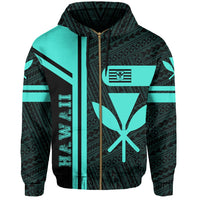 Kanaka Polynesian Zipper Hoodie Turquoise Morale Style - Polynesian Pride