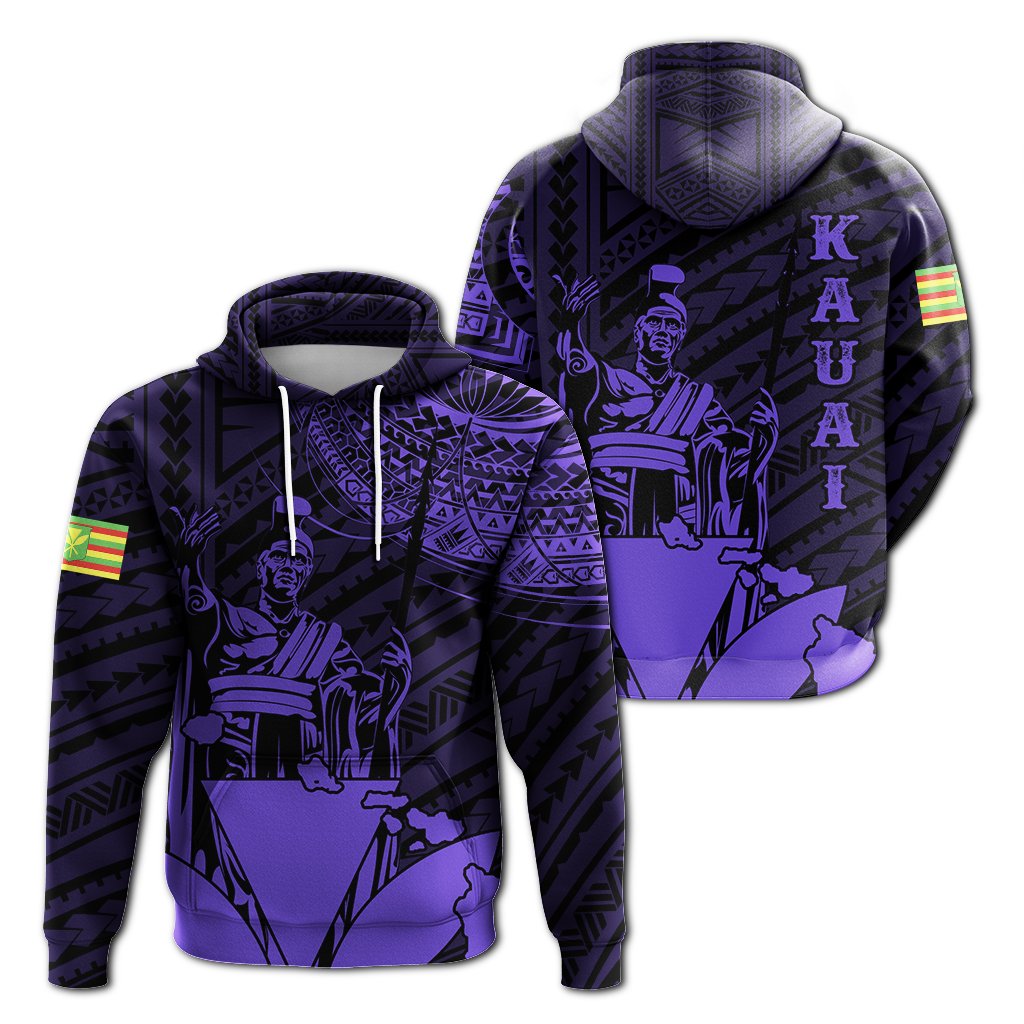 Hawaiian King Kanaka Map Polynesian Kauai Hoodie Purple Hala Style Unisex Purple - Polynesian Pride