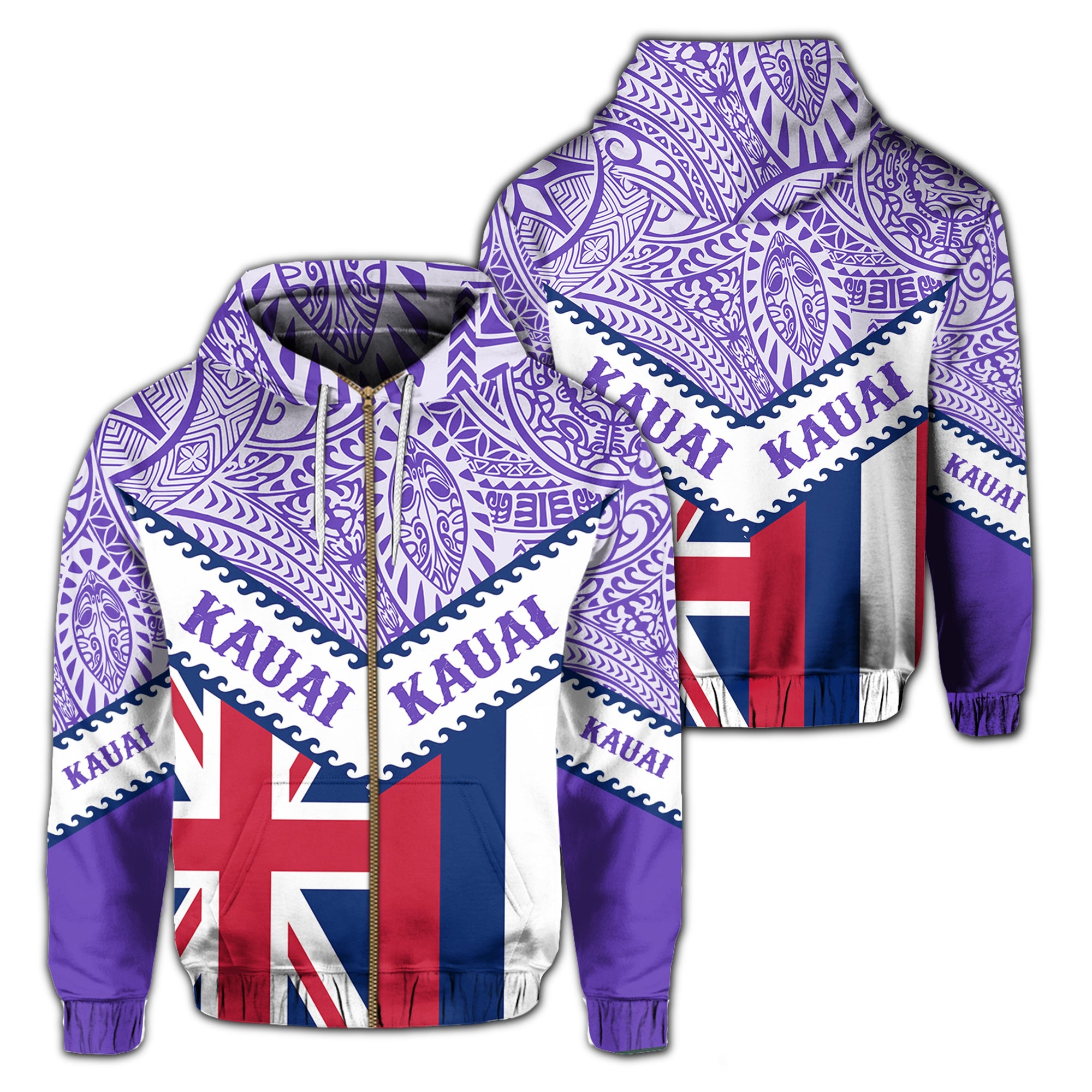 Hawaii Flag Kauai Hoodie Zip Mit Style Unisex Purple - Polynesian Pride