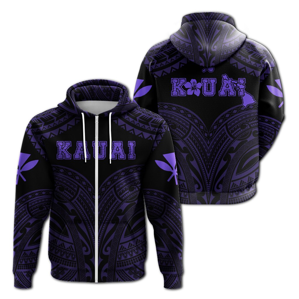 Hawaiian Kanaka Map Polynesian Kauai Hoodie Zip Purple Brad Style Unisex Purple - Polynesian Pride