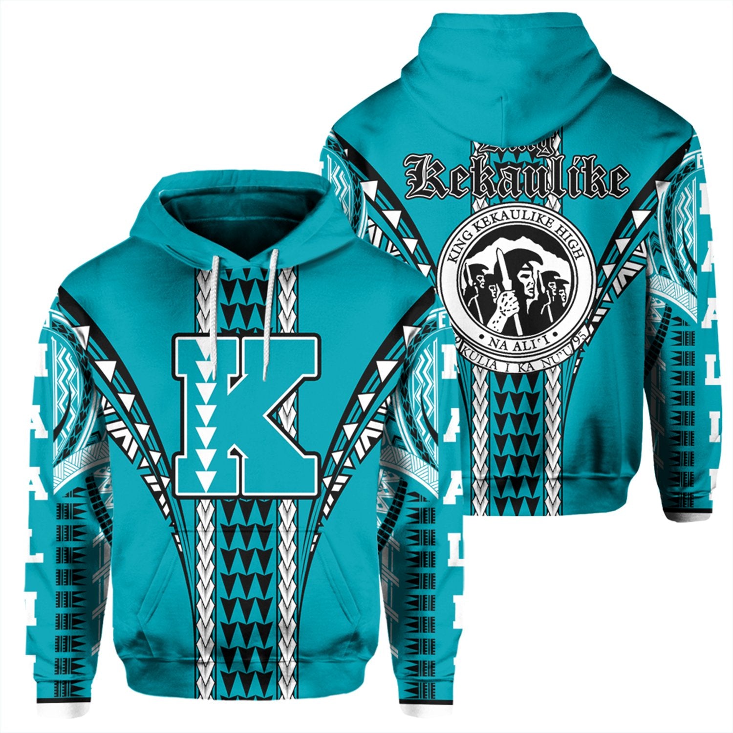 Hawaii Hoodie King Kekaulike High Pullover Hoodie Unisex Turquoise - Polynesian Pride