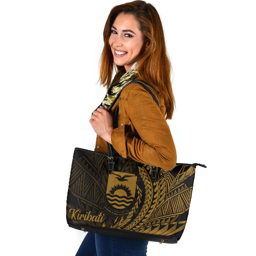 Kiribati Leather Tote - Wings Style Black - Polynesian Pride