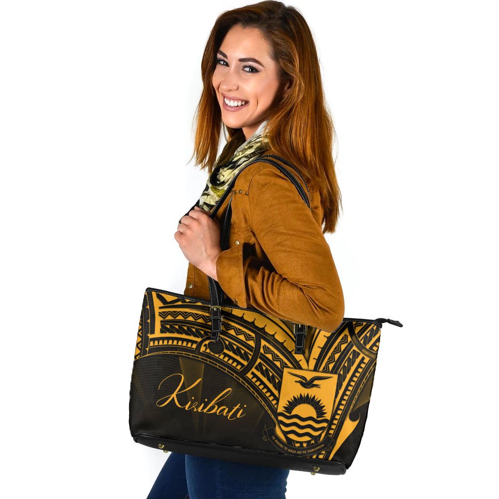 Kiribati Leather Tote - Gold Color Cross Style Black - Polynesian Pride