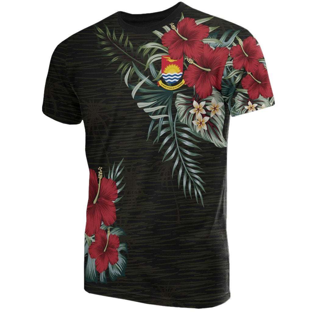 Kiribati T Shirt Kiribati Coat Of Arms Hibiscus Palm Leaves Unisex Black - Polynesian Pride