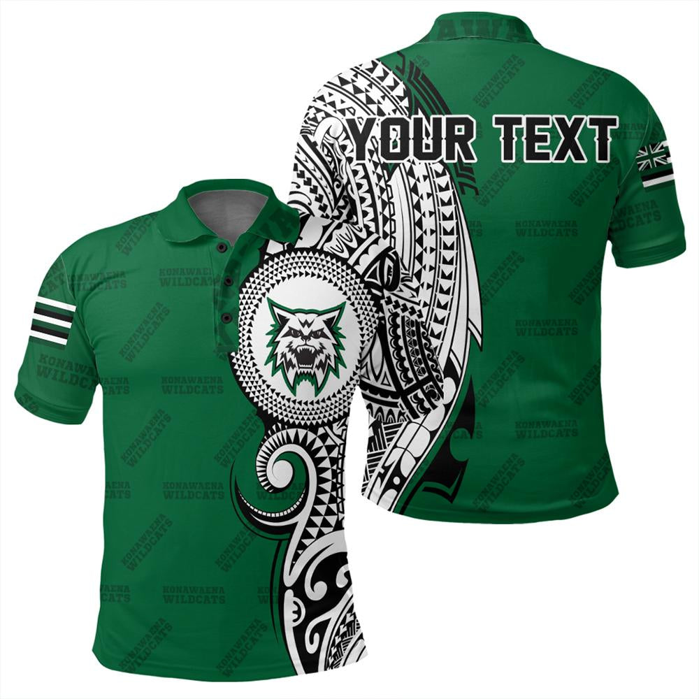 Custom Hawaii Polo Shirt Konawaena High Tribal Kakau Polo Shirt Unisex Green - Polynesian Pride