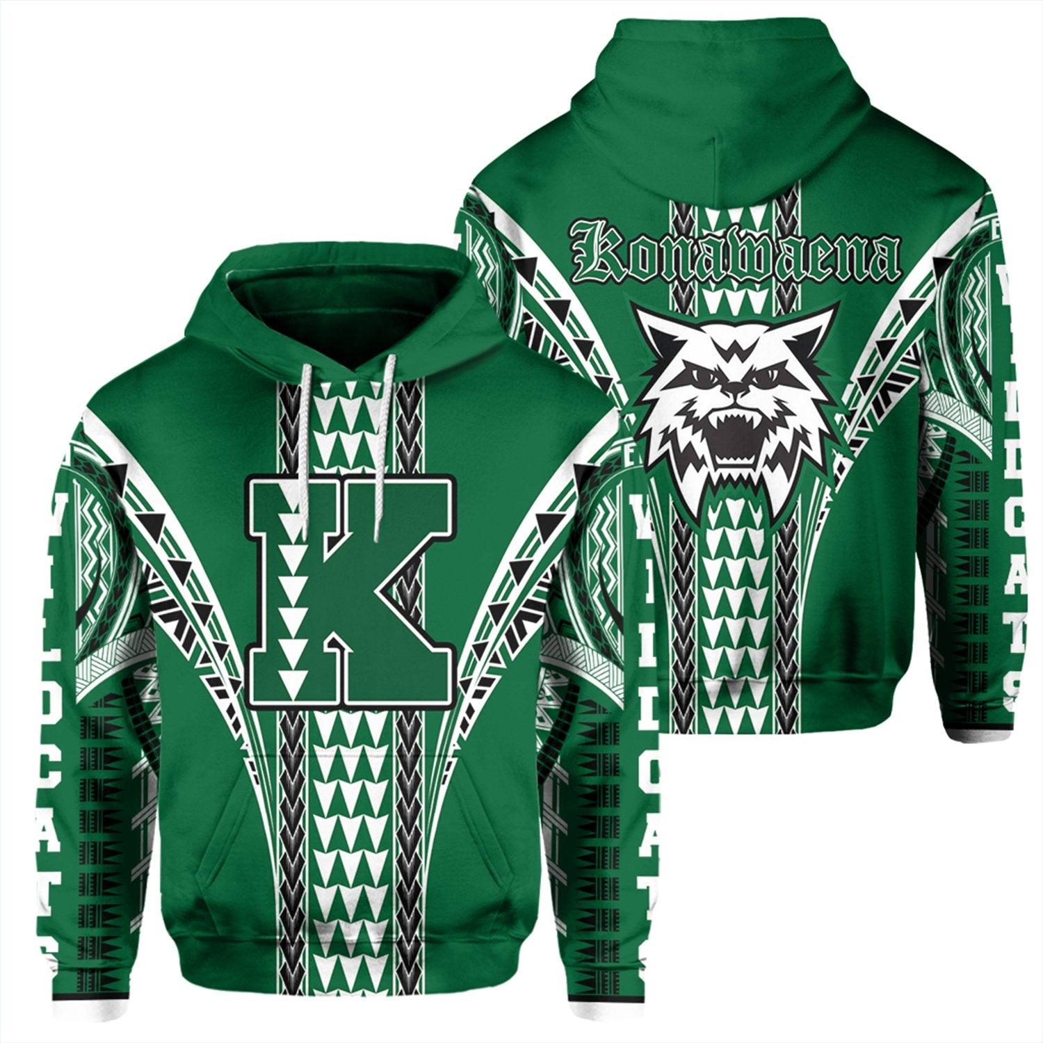 Hawaii Hoodie Konawaena High Pullover Hoodie Unisex Green - Polynesian Pride